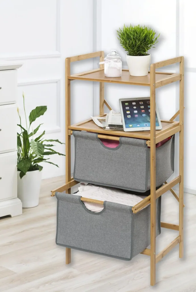 Bamboo laundry rack with 2 drawers - Bahari bathroom series