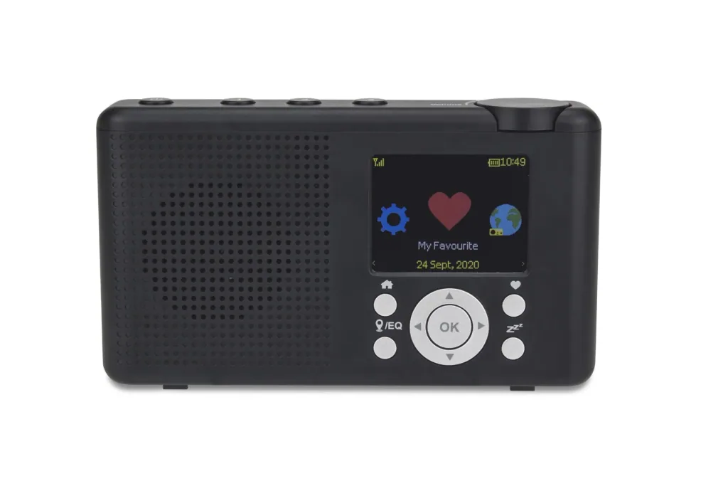 Portable Internet radio with rechargeable battery and headphone jack, anthracite