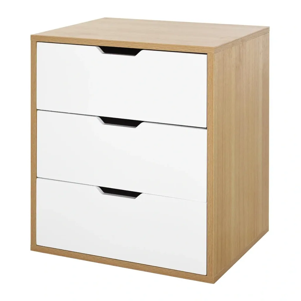 Office container with 3 drawers, filing cabinet, office cabinet, file storage, E1 chipboard, white+natural, 55 x 45 x
