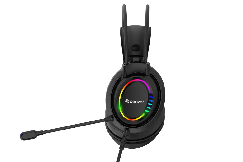 Gaming headset, over-the-head headphones, with USB port and LED light