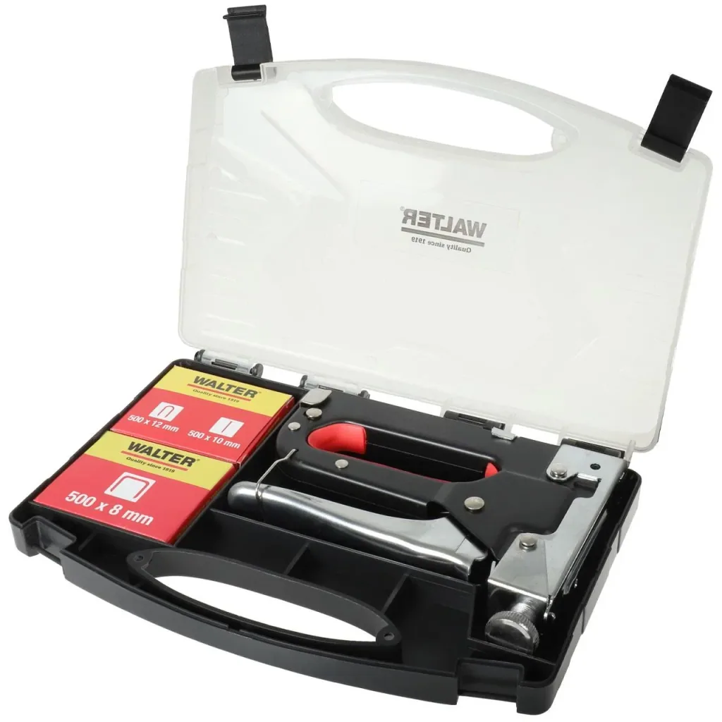 Hand tacker set including staples, nails and cramps