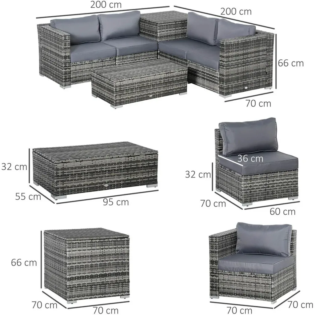6-piece garden furniture set, steel, grey