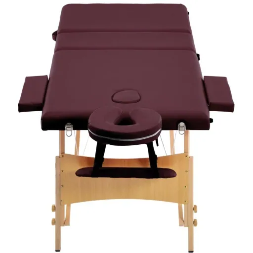 Foldable massage table with 3 zones, wood purple