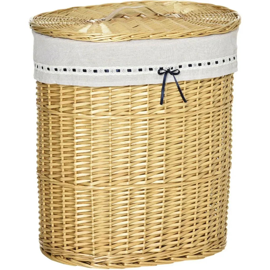 Laundry basket made of willow, willow rod, laundry box, woven laundry collector with lid, natural, 100L, 51 x 38 x 57 cm