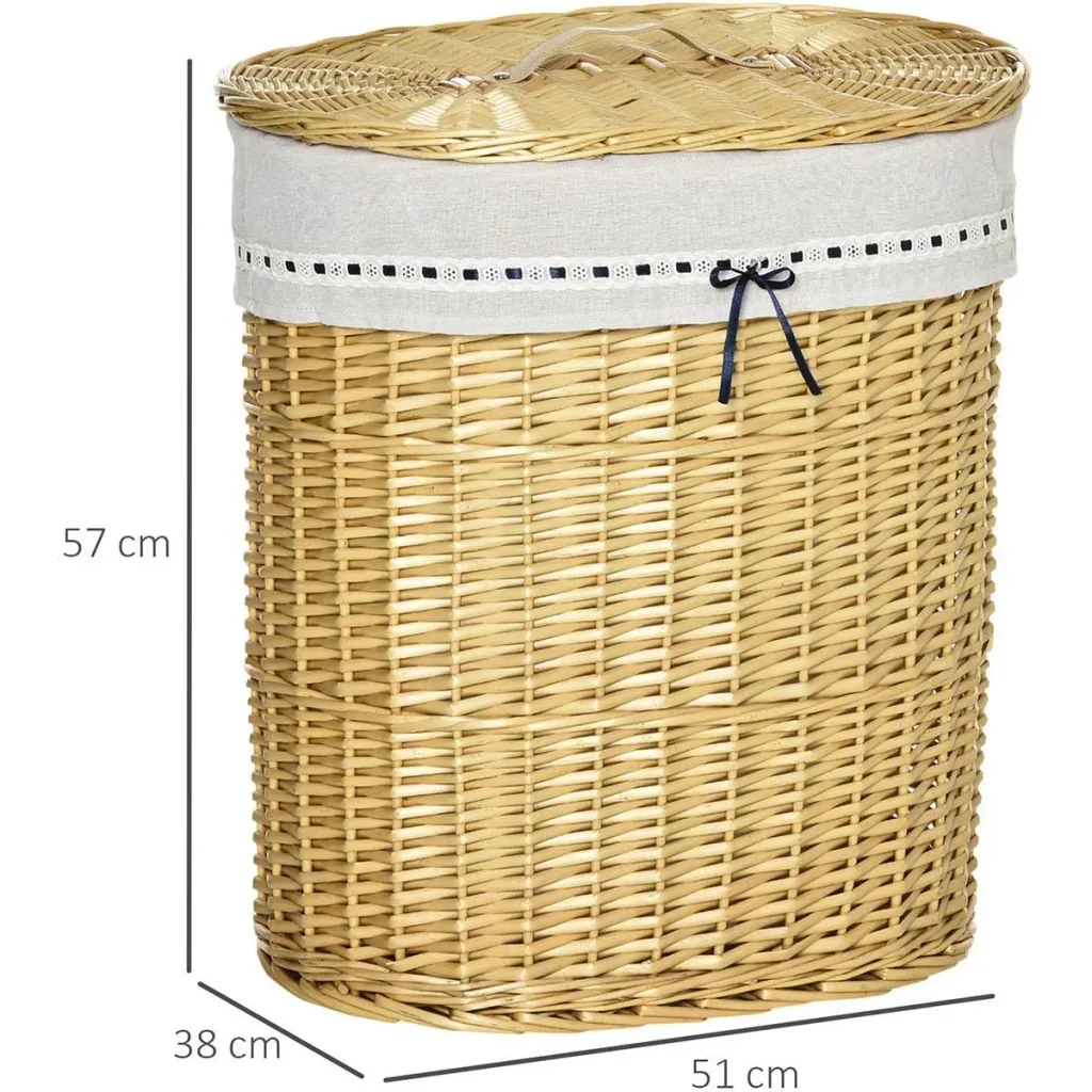 Laundry basket made of willow, willow rod, laundry box, woven laundry collector with lid, natural, 100L, 51 x 38 x 57 cm