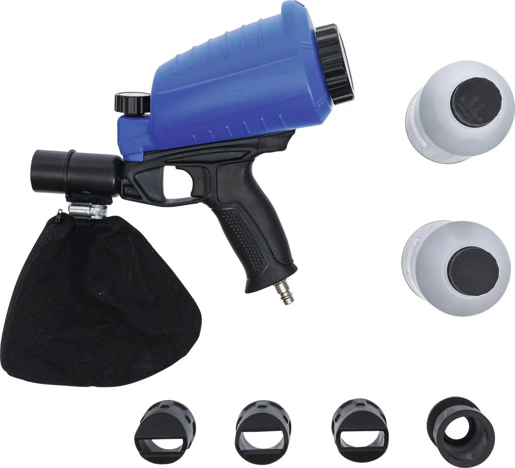 Compressed air sandblasting gun including 3-piece accessories
