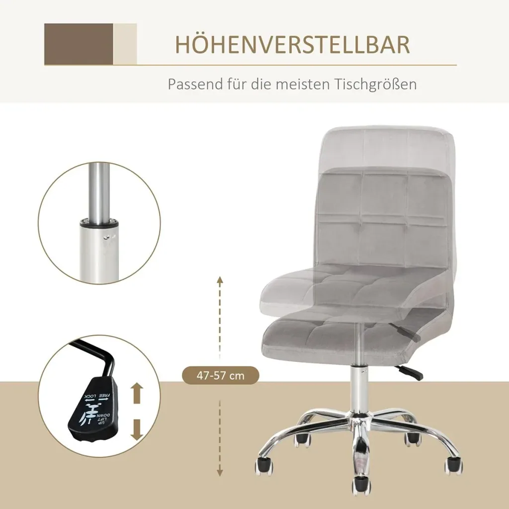 Height-adjustable office chair light grey