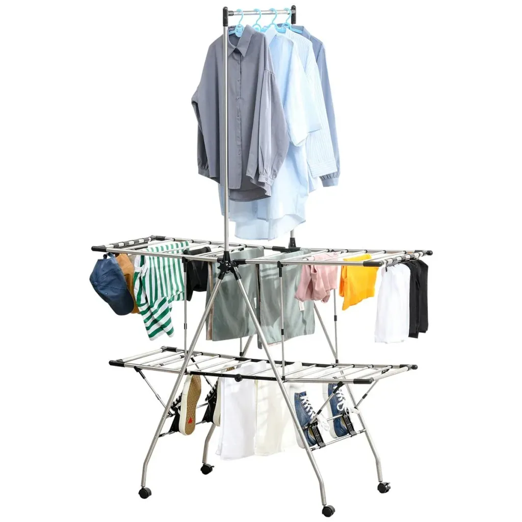 Clothes rack, clothes dryer, standing dryer, foldable, large drying space, stainless steel 138.5 x 63 x 208 cm