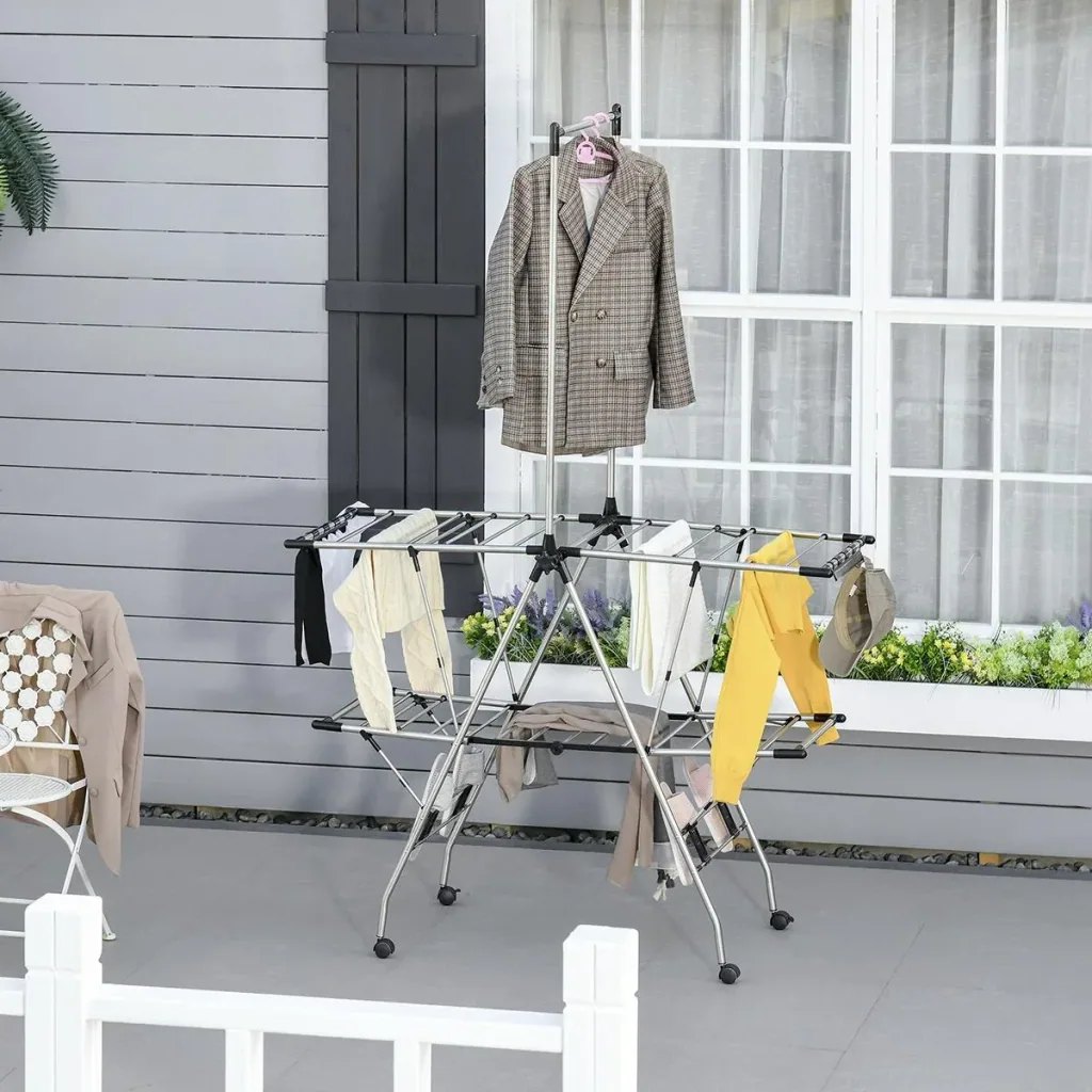 Clothes rack, clothes dryer, standing dryer, foldable, large drying space, stainless steel 138.5 x 63 x 208 cm