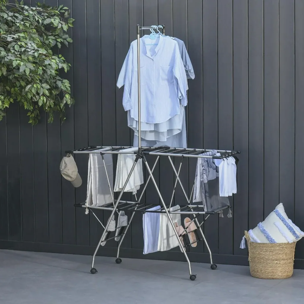 Clothes rack, clothes dryer, standing dryer, foldable, large drying space, stainless steel 138.5 x 63 x 208 cm