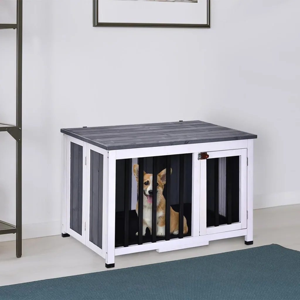 Foldable dog cage grey/white