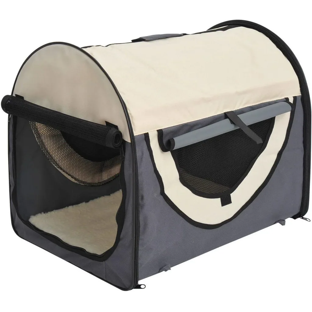 Dog transport box, foldable, size L - 70x51x59 cm, dark grey-cream