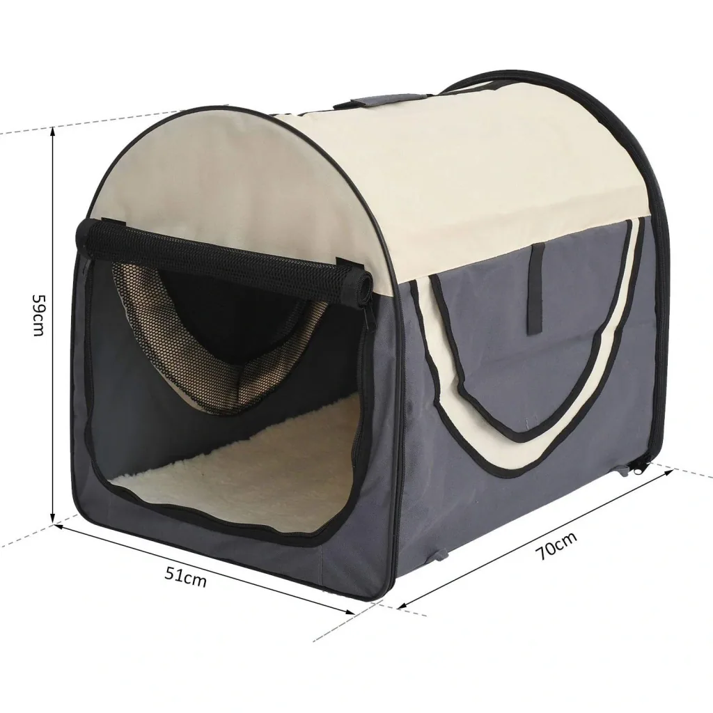 Dog transport box, foldable, size L - 70x51x59 cm, dark grey-cream