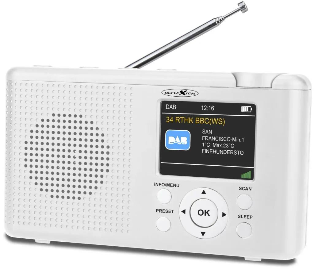 DAB+/FM radio with RDS, rechargeable battery, portable, white