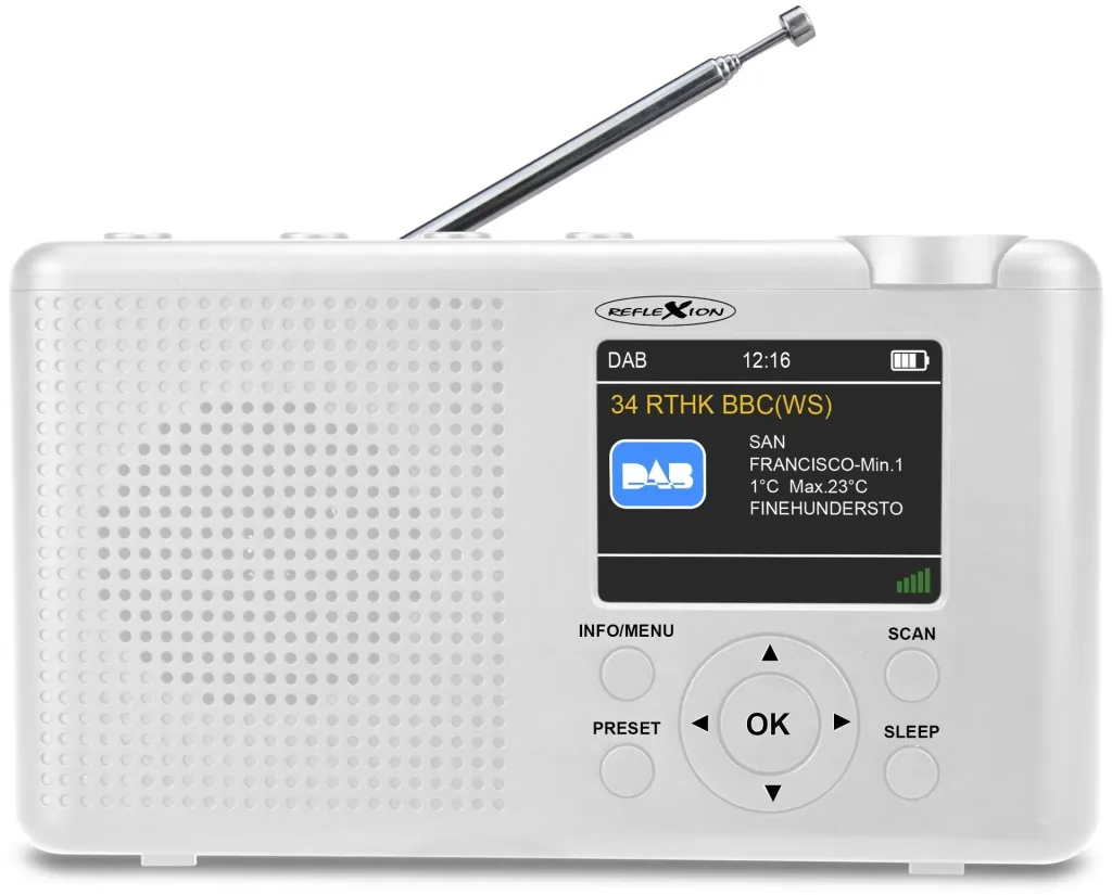 DAB+/FM radio with RDS, rechargeable battery, portable, white