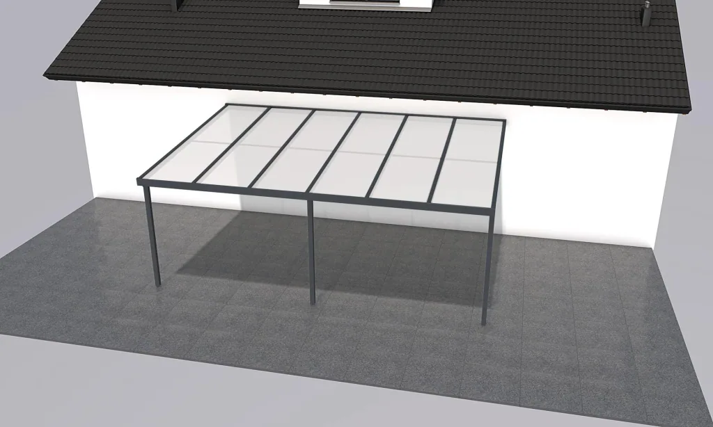 Patio roof Premium, anthracite, 6110 x 4060 mm - Polycarbonate multi-wall sheets 16 mm, opal