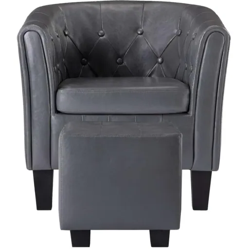 Bucket seat with footstool faux leather grey