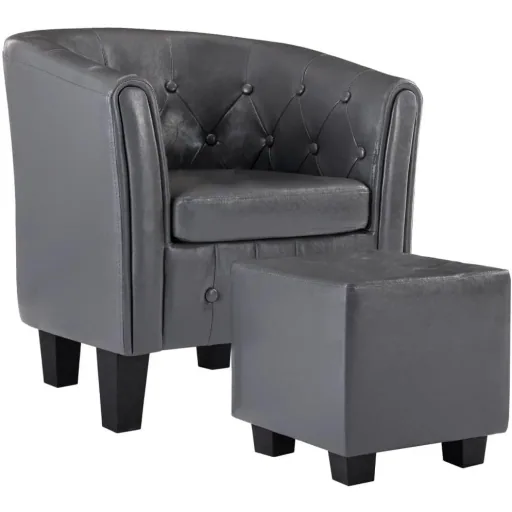 Bucket seat with footstool faux leather grey