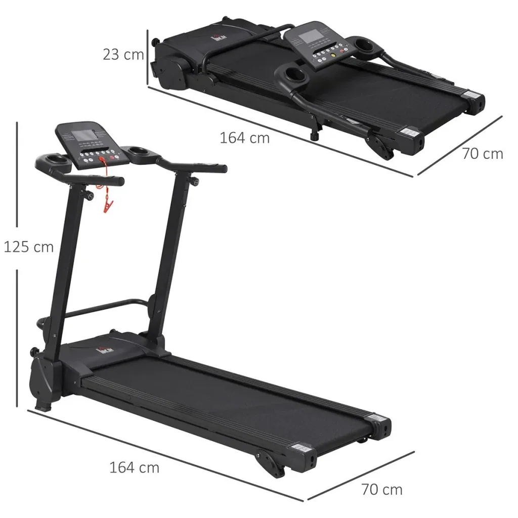 Electric Treadmill with LCD Display USB and MP3 Player Foldable Fitness Equipment 1-14 Km/h Steel Black 164 x 70 x 125