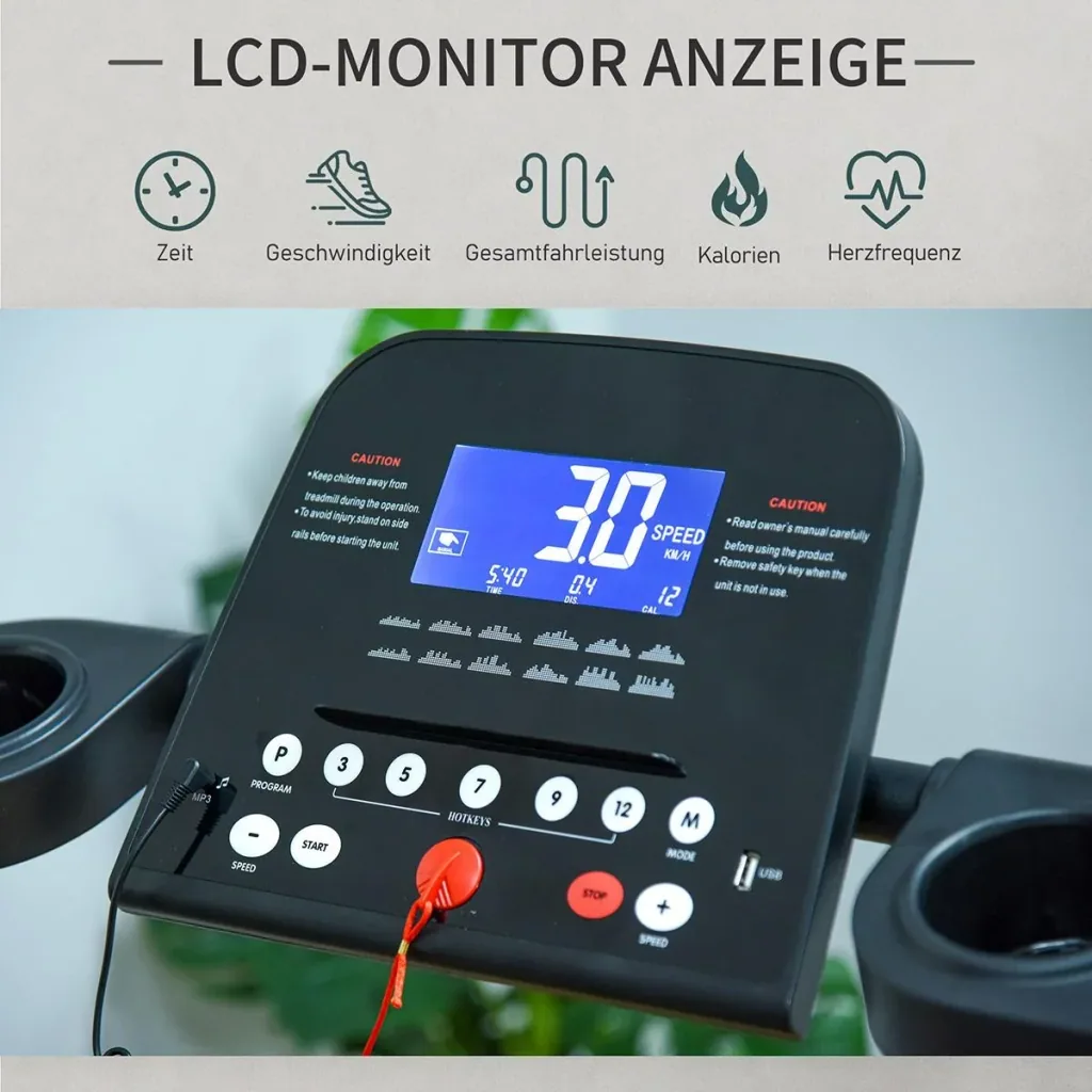 Electric Treadmill with LCD Display USB and MP3 Player Foldable Fitness Equipment 1-14 Km/h Steel Black 164 x 70 x 125