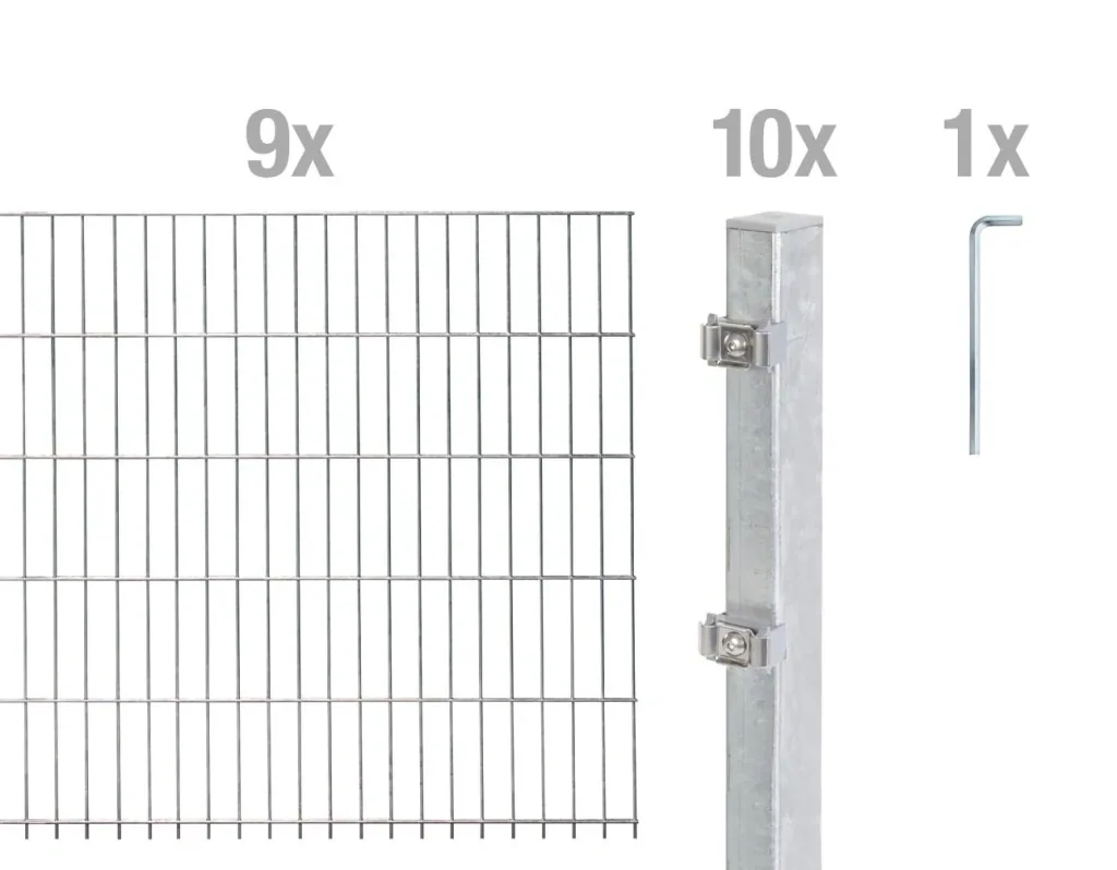 Double rod mesh fence complete set, hot-dip galvanized, height 160 cm, length 18 m