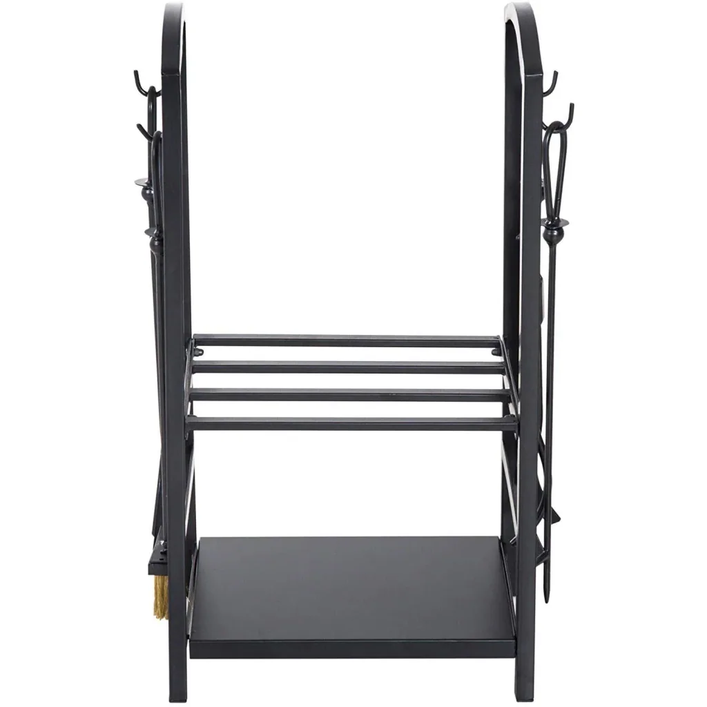 Firewood rack with fireplace tools black