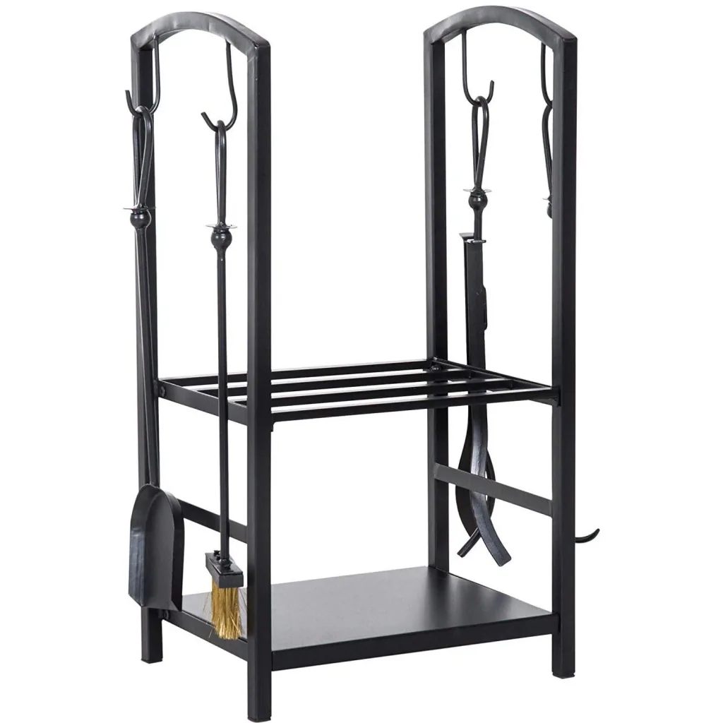 Firewood rack with fireplace tools black