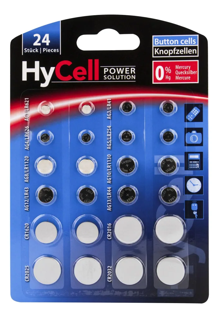Button cell tester including 24-piece button cell assortment