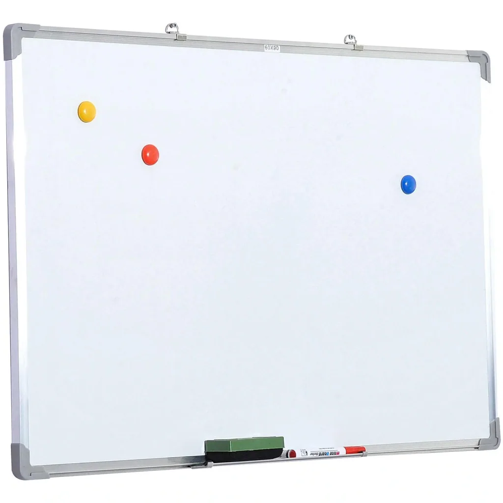 Whiteboard magnetic board with aluminum frame with accessories 90x60cm