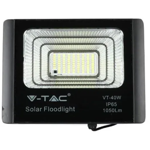 VT-40W Solar Floodlight with Solar Panel - 1050 Lm - 6000K - Black