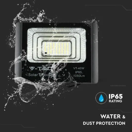 VT-40W Solar Floodlight with Solar Panel - 1050 Lm - 6000K - Black