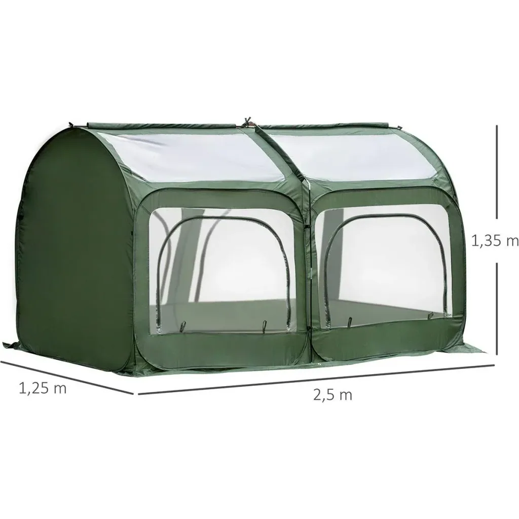 Pop-Up Greenhouse with 4 Zippered Doors, Greenhouse, Tomato House, Cold Frame, Steel, PVC, Transparent, 250 x 125 x 135 cm