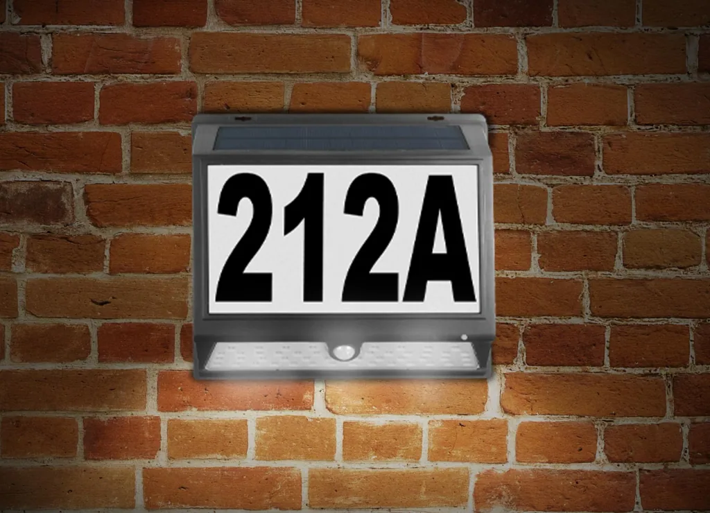 LED solar house number and wall light with motion detector