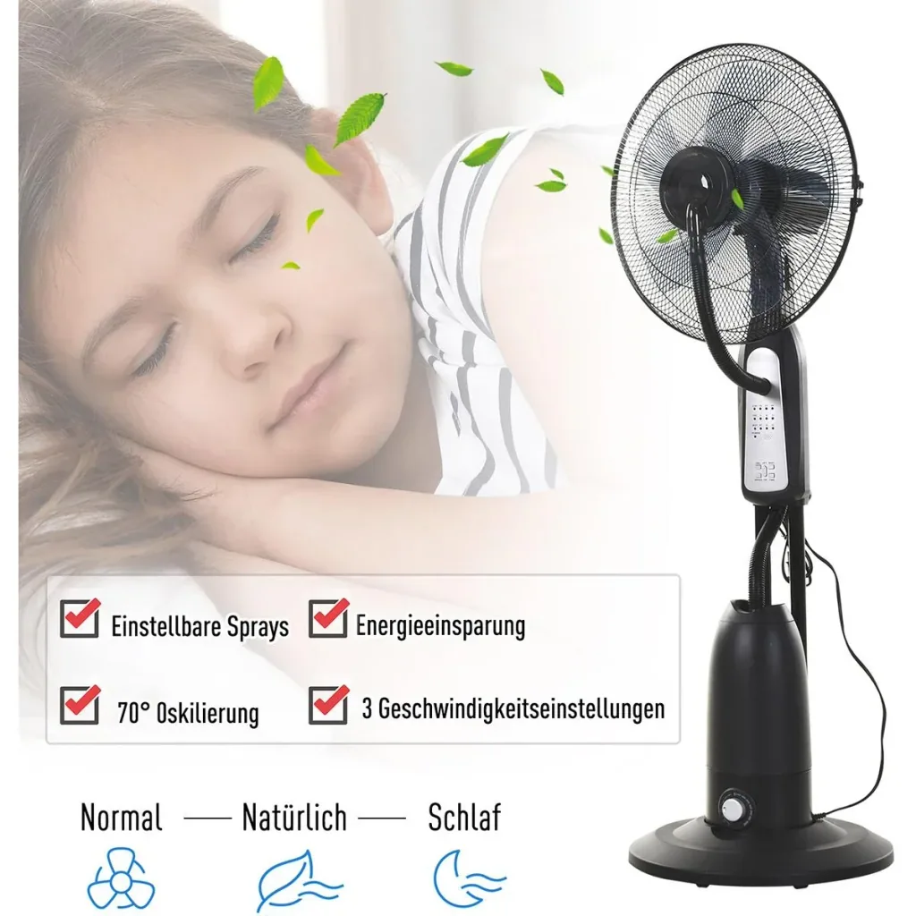 Pedestal fan with water atomizer black/silver
