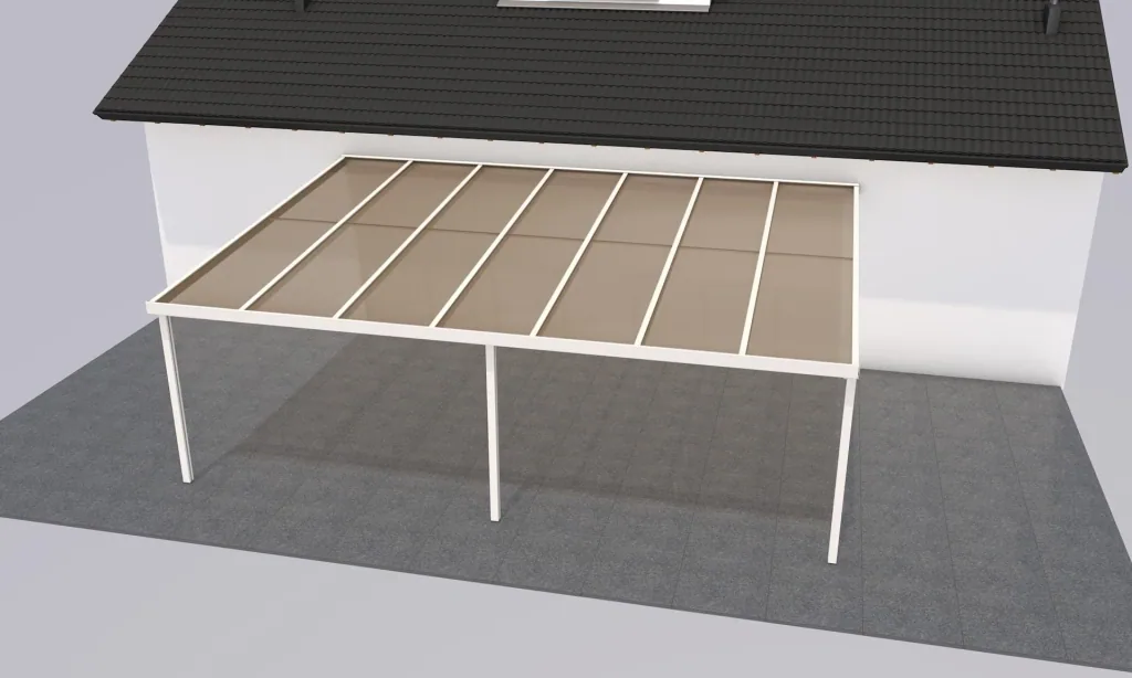 Patio roof Premium, white, 7120 x 5060 mm - Polycarbonate multi-wall sheets 16 mm, bronze