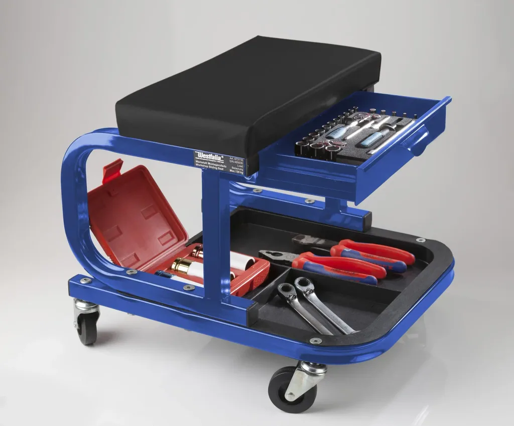 Rolling seat with drawer