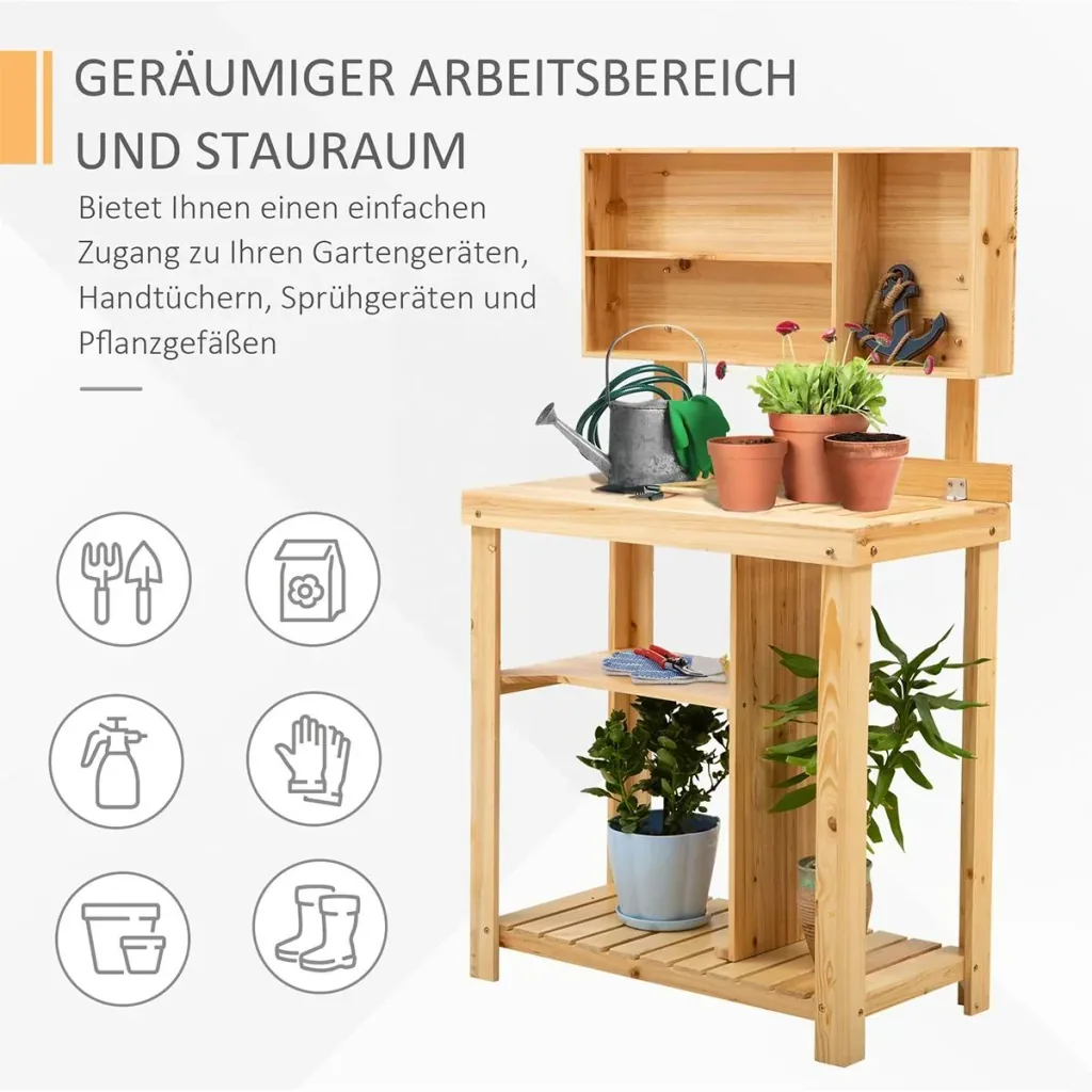 Gardening table with natural shelf