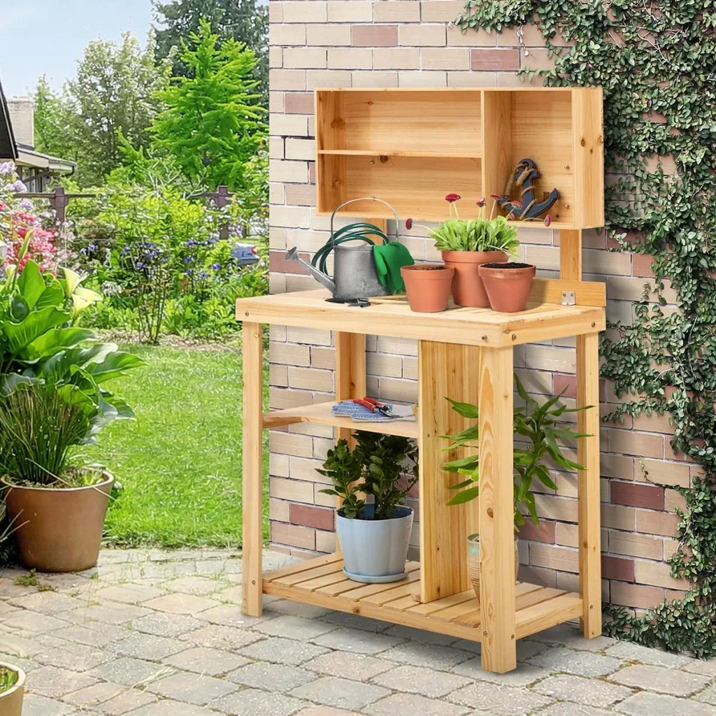 Gardening table with natural shelf