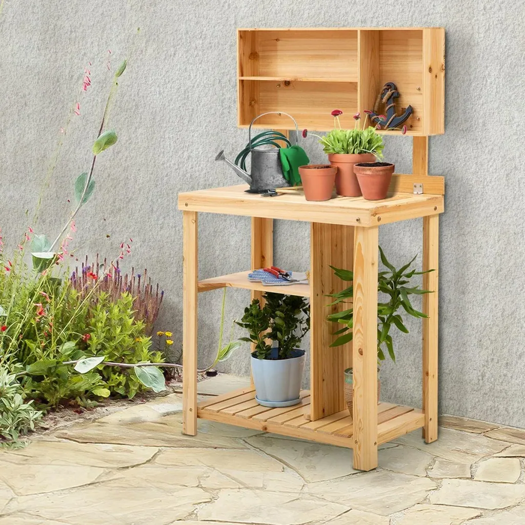 Gardening table with natural shelf