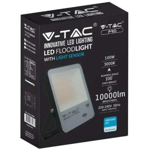 VT-117S LED headlight with day/night sensor - 100 W - 10000 Lm - 3000K - black