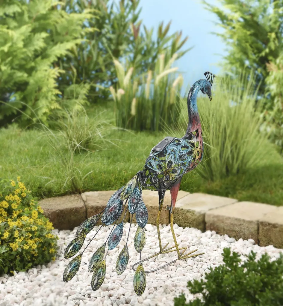 Metal decorative peacock Clyde with LED - solar powered