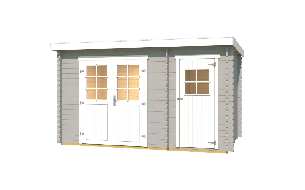 Garden house 254 Gr.2, 394 x 296 x 222 cm light grey, double door, with 2nd room single door