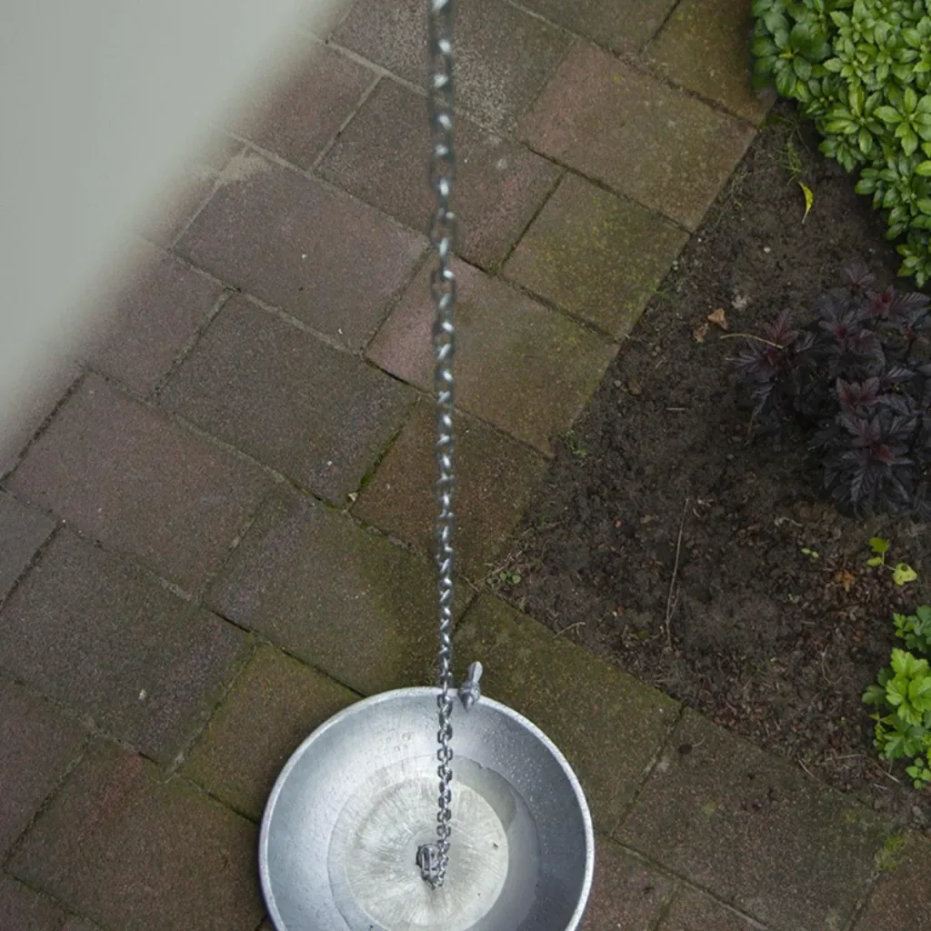 Rainwater chain with birdbath