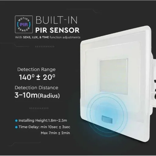 VT-158S LED Floodlight with Sensor - 50 W - 4000 Lm - 4000K - White