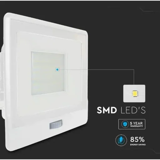 VT-158S LED Floodlight with Sensor - 50 W - 4000 Lm - 4000K - White