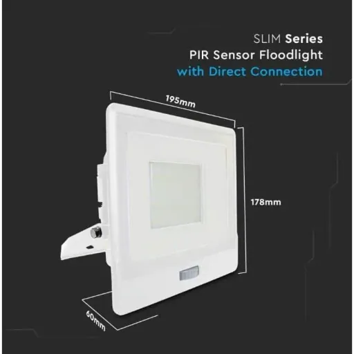 VT-158S LED Floodlight with Sensor - 50 W - 4000 Lm - 4000K - White
