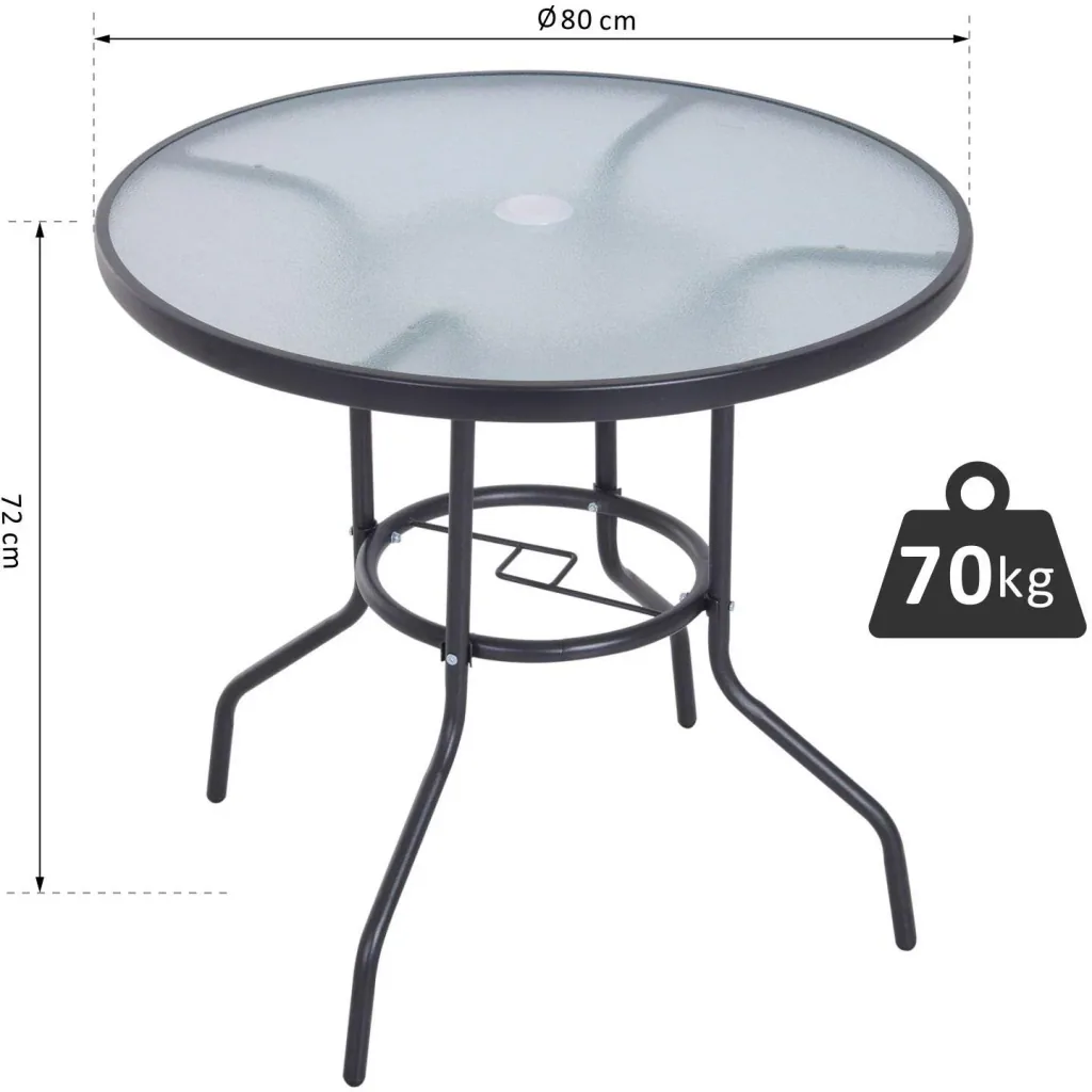 Garden table garden side table garden furniture balcony table with umbrella hole black Ø80 x 72 cm