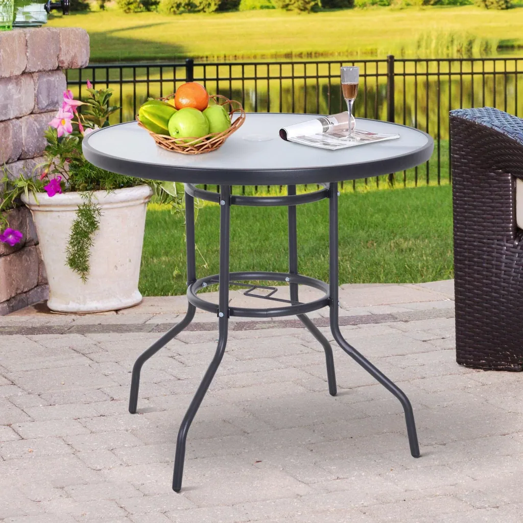 Garden table garden side table garden furniture balcony table with umbrella hole black Ø80 x 72 cm