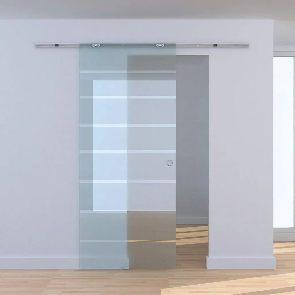 Glass sliding door with stripes