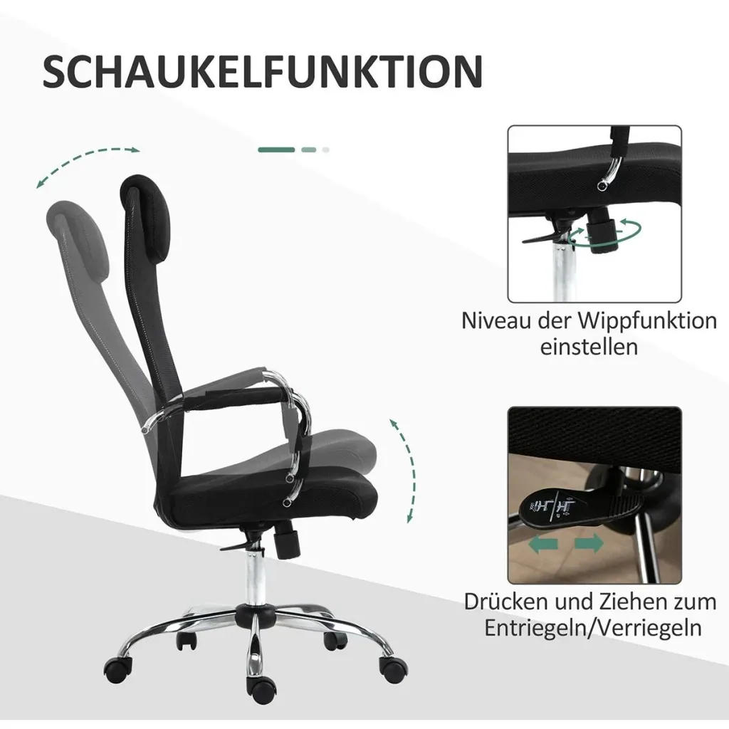 Office chair with rocking function and headrest Black